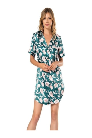 Kadın 022 Çiçek Desenli Saten Gecelik Yeşil