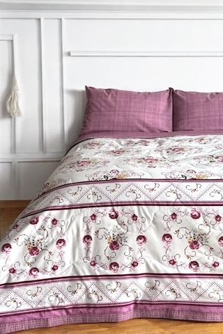 Alla Turca Tek Kişilik Yazlık Uyku Seti Düz Çarşaflı Kanaviçe Gül Kurusu Gülkurusu