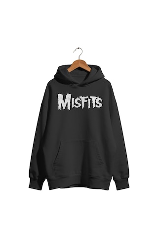 Sevbano Misfits Rock Metal Müzik Grubu Baskılı Unisex Oversize Premium Ka Siyah