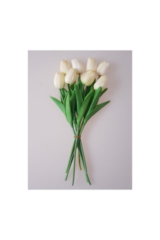 Yapay 8 Li Islak Lale Buketi Gerçeksi Doku Beyaz - Yapay Lale 32 Cm 8 Adet Kırık Beyaz