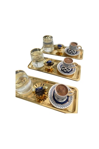 Pastane Servis Tepsisi 33x18 Cm No:2 Paslanmaz Çelik Gümüş Renk Dikdörtgen Sunum Tepsisi 6 Adet Gümüş