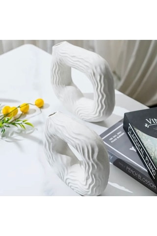 Hm Muadili Iskandinav Tarzı Dalgalı Dokulu Model Dekoratif Vazo Bohem Beyaz