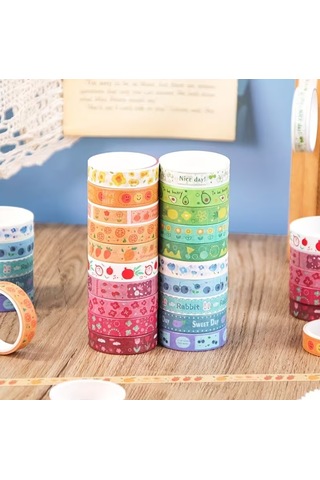 Share Vintage Washi Tape Bant Yapışkanlı Maskeleme Kağıdı Desenli Bant 20'li - Retro Renkler 1