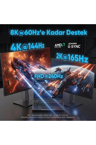 8k Displayport Kablosu Dp 1.4 1.5 Metre - 8k 60hz / 4k 144hz / 2k 165hz - Hdr10, 3d, Ses+görüntü - Alüminyum Gövd Diğer
