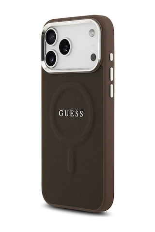 Apple Uyumlu iPhone 17 Pro Max Kılıf Guess Lisanslı M-safeli Klasik Yazı Logolu Pu Deri Kapak Kahverengi Kahverengi