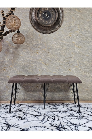 Zafir Metal Siyah Tel Ayaklı 100 Cm Puf Bench - Puf - Bench - Oturak - Mutfak Oturağı - Antre Oturağı Kahverengi