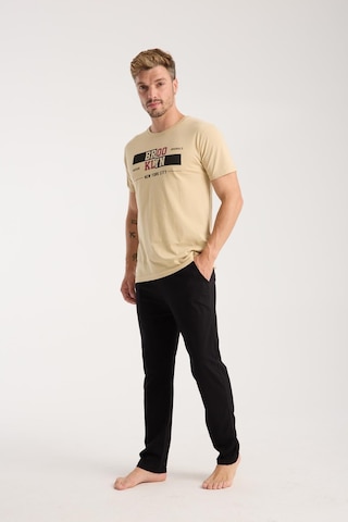 Akbeniz Erkek Ten Rengi Kısa Kol Pijama Takımı Krem