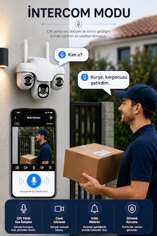 Wifi 3 Motorize Kameralı Adaptörlü Gece Görüşlü Hareket Takipli Güvenlik Kamerası