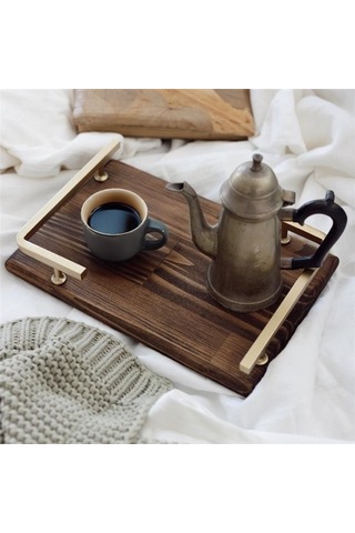 Akayev Ahşap Mat Altın L Dizayn 34x23 Cm Tepsi Ahşap