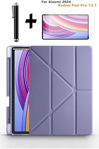 Xiaomi Redmi Pad Pro 12.1 Uyumlu Kalem Bölmeli Standlı Kılıf + Ekran Koruyucu + Kalem 3'lü Set Kılıf