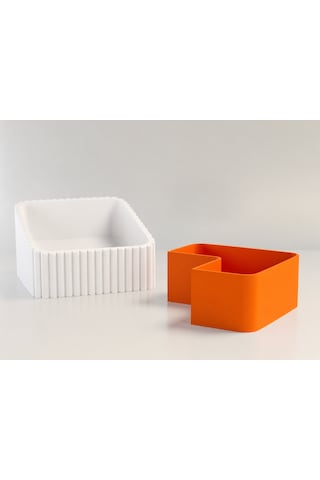 3d Baskı Fıstık Kasesi - Çift Hazneli Kabuk Ayırıcı Sunum Kasesi - Beyaz Turuncu Diğer