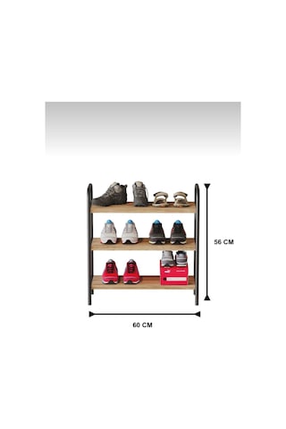 Üç Katli Çok Amaçli, Ayakkabilik Raf Siyah Profil Beyaz Sunta 60x24x80 Cm 60x24x57 Siyah-beyaz