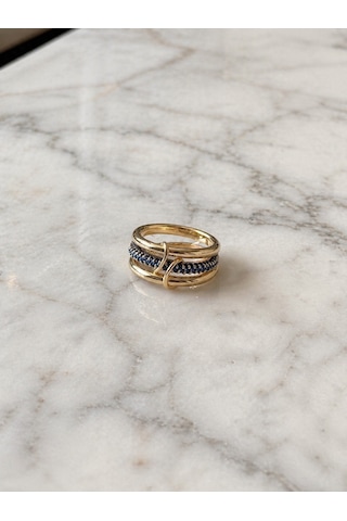 Kadın Safir Mavisi Taşlı Sarmal Tasarım Yüzük Gold - Mavi
