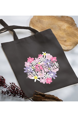 Bk Gift Anneler Günü Tasarımlı Antrasit Kumaş Bez Çanta, Baskılı Omuz Çantası, Alışveriş Çantası, Anneler Günü Hediyesi, Anneye Hediye-3 Çok Renkli