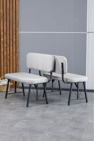 Hayat Serisi Mutfak, Yemek, Bahçe, Kafe, Modern Bench, Puf, 2 Adet - Açık Gri Açık Gri