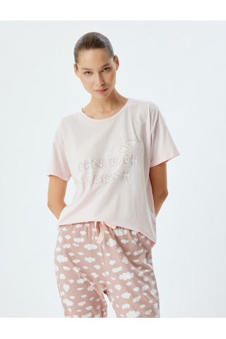 Koton Örgü Pijama Takımı Bulut Baskılı Pamuklu Rahat Kalıp Lila 5wlk40056mk LILA