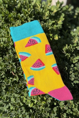 Lousocks Unisex Sağlı Sollu Karpuz Desenli Sarı Turkuaz Soket Çorap Lousocks Unisex Sağlı Sollu Karpuz Desenli Sarı Turkuaz Soket Çorap