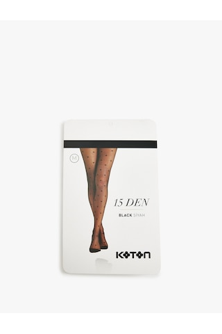 Koton Külotlu Çorap 15 Den Kalp Desenli Siyah 7wak80656aa