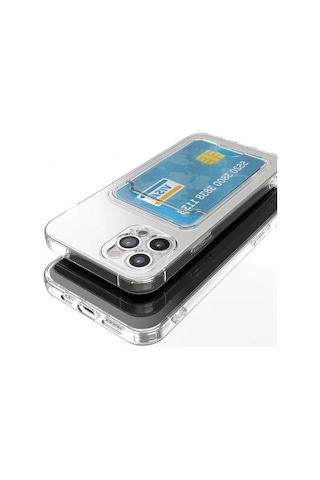 İphone Uyumlu 12 Pro Max Uyumlu Kartlıklı Şeffaf Hptk Setra Clear Silikon Kılıf-renksiz Renksiz