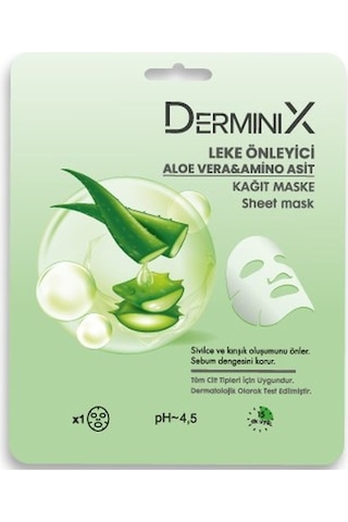Derminix Aloe Vera & Amino Asit İçerikli Leke Önleyici Kağıt Yüz Maskesi