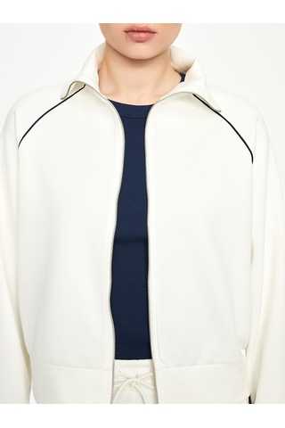 Lcwaıkıkı Classic Beyaz Dik Yaka Oversize Kadın Fermuarlı Sweatshirt