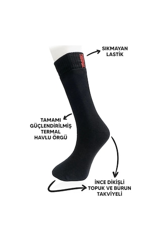 Erkek 3 Çift Termal Kayak Kışlık Havlu Çorap Siyah