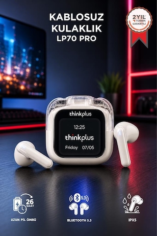 Lenovo Thinkplus Bluetooth Kulaklık Akıllı Dijital Ekranlı Tws 5.4 Kablosuz Kulaklık Lp70 Pro Beyaz