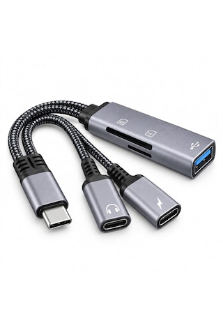 Type-c Otg 5 İn 1 Usb Sd Micro Sd Kart Okuyucu Şarj Ve Kulaklık Adaptörü