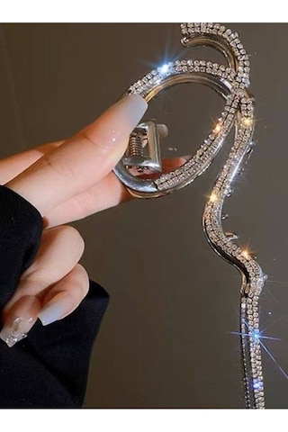Caş Dekorasyon Silver Renk Taşlı Metal Mandal Toka Gümüş