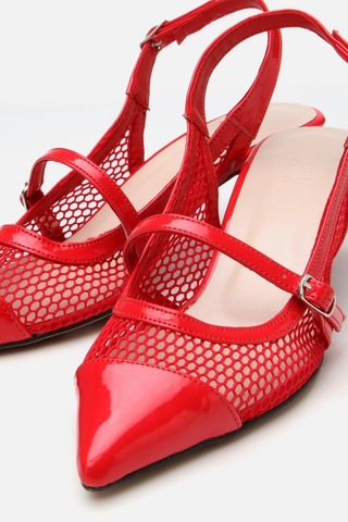 Kadın Rugan Kırmızı Fileli Stiletto Kırmızı