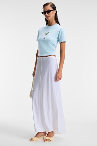 Grımelange IVONNE Kadın Cocktail Baskı Desenli Kısa Kollu Organik Pamuklu Bisiklet Yaka Crop Mavi T-Shirt