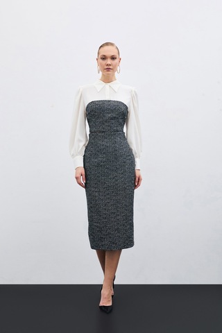 Sateen Tüvit Kalem Etek - Saks Mavi-135449 Saks Mavi