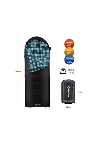Kingcamp Cloud 400 Ultra -15 C Geniş Uyku Tulumu Black Sağ F. Siyah