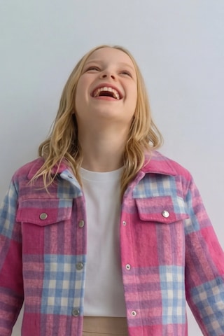 Esila Kids Kız Çocuk Kaşe Ceket Ekose Oduncu Gömlek Pembe