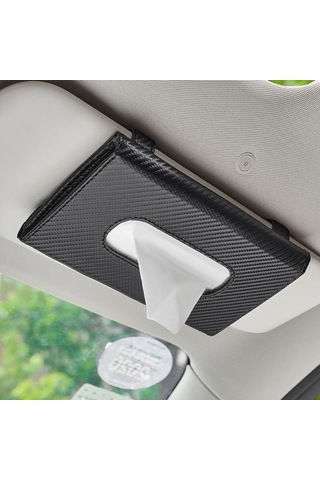 Seametal Araba Doku Kutusu Karbon Fiber Araba Güneşlik Asılı Tutucu Saklama Kutusu Siyah