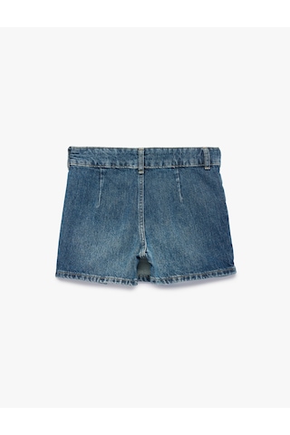 Koton Pamuklu Pileli Cepli Denim Şort Etek Orta İndigo 6skg40080ad