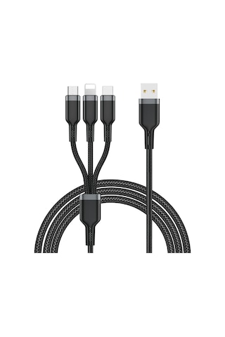 Wiwu Wi-C014 Platinum Serisi 3 in1 1.2 M USB-A to Lightning Type-C – Micro Şarj Data Kablosu