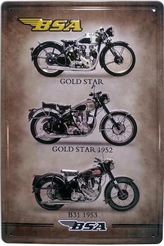 Cajuart Bsa Üç Motor Temalı 20X30 Cm Metal Plaka Metal Tablo