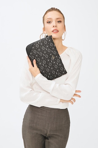 Deri Company Kadın Basic Clutch Çanta Monogram Desenli Siyah Gri 214002 Siyah - Siyah