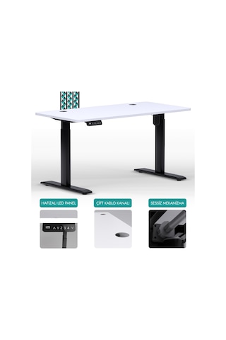 Karr Office O-Flex O1S4 Tek Motorlu Elektrikli Yükseklik Ayarlı Masa - 140X70 - Beyaz Beyaz