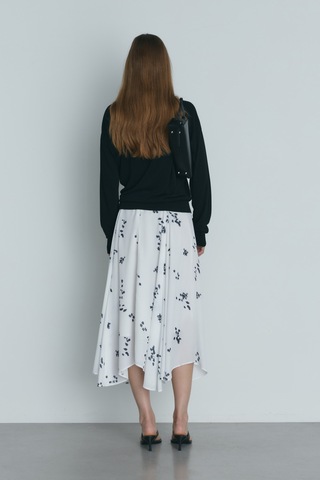 Suud Collection Beyaz Lilya Desenli Şifon Etek