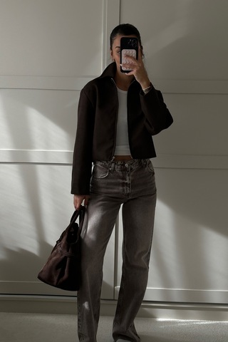 Açelyaokcu High Waist Wide Leg Kar Yıkama Geniş Paça Dikişsiz Jean Kahverengi