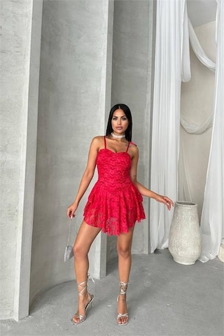 Dip Moda Kadın İçi Şortlu Prenses Mini Elbise Dpnbdf060 Kırmızı