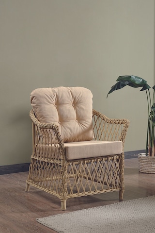 Icon Rattan Bahçe Balkon Oturma Takımı 2+1+1+camlı Masa Cappuccino Cappuccino