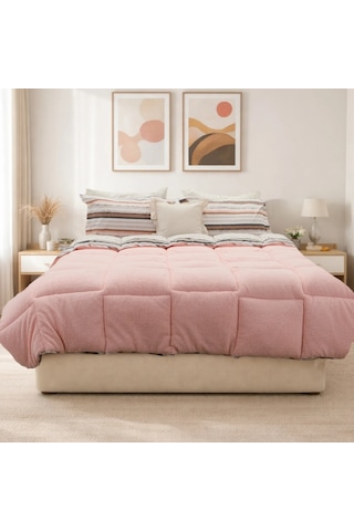 Sherpa Comforter Çift Kişilik Uyku Seti - Pudra