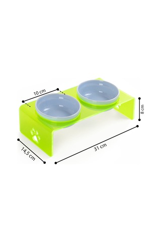 Gobypet 2'li Yeşil Pleksi Dekoratif Kedi Ve Köpek Seramik Mama & Su Kabı + Paspas