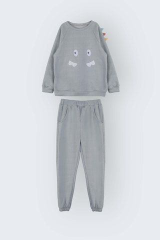 Luess Dinazor Nakışlı Pamuklu Erkek Çocuk Alt Üst Takım - Gri