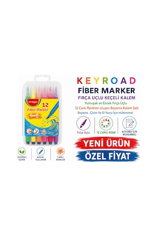 Keyroad Fiber Marker Fırça Uçlu Keçeli Kalem 12 Renk Keyroad Fiber Marker Fırça Uçlu Keçeli Kalem 12 Renk