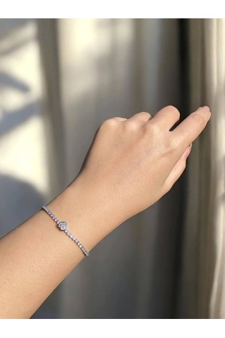 Minik Kalp Detaylı Zarif Su Yolu Bileklik Silver- Sevgiliye Hediye Gümüş