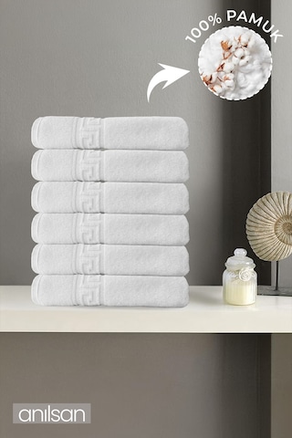 6'lı Beyaz Greek Mini El, Yüz Havlusu 75gr. - 30x50 Cm, %100 Pamuk, Spa Ve Otel Havlusu Beyaz